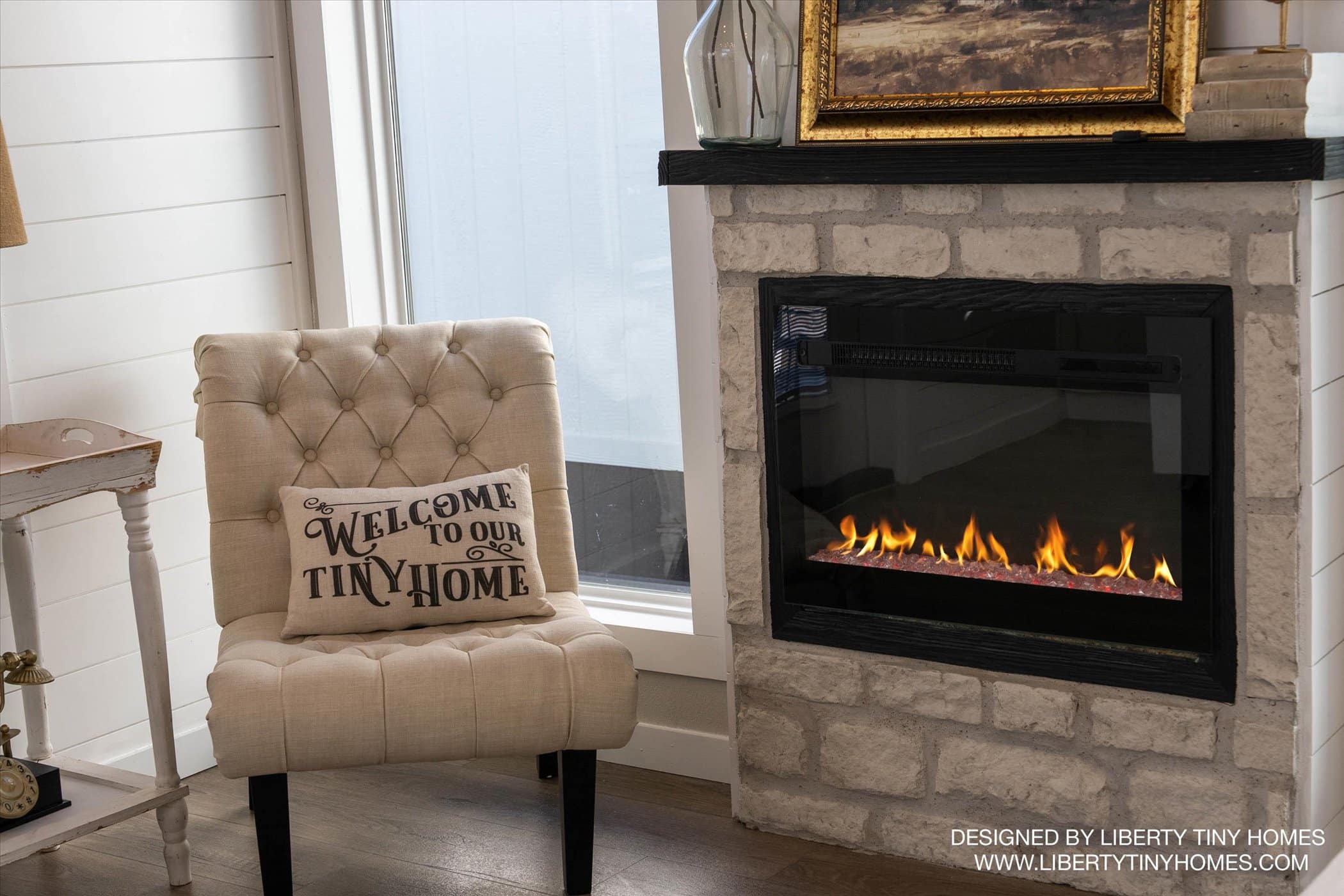 Tiny Haven indoor fireplace